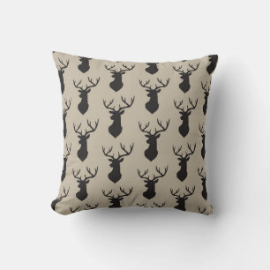 Black Stag head silhouette Taupe Cushion
