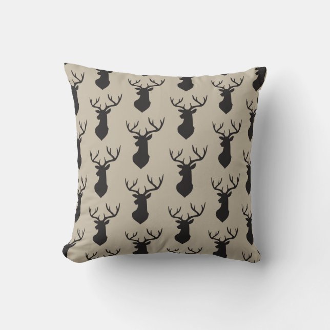 Black Stag head silhouette Taupe   Cushion (Front)