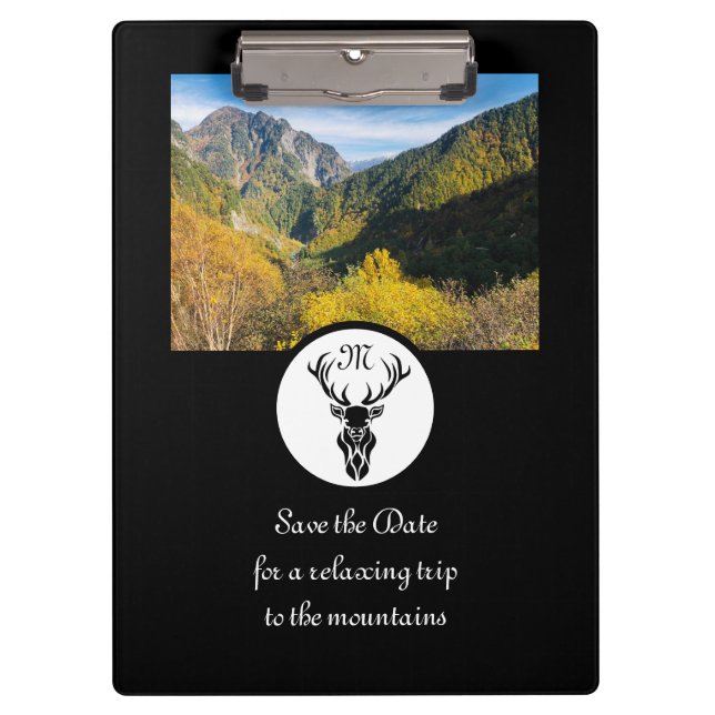 Black Stag Silhouette Monogram Photo Clipboard (Front)