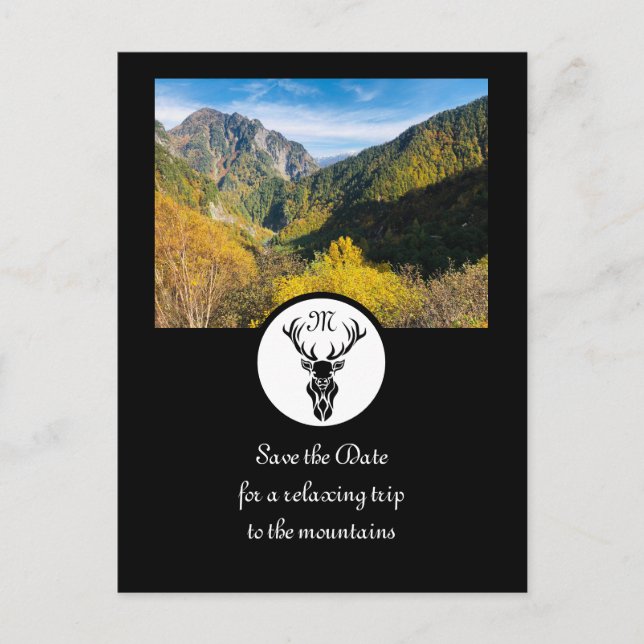 Black Stag Silhouette Monogram Photo Invitation Postcard (Front)