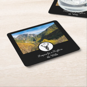 Black Stag Silhouette Monogram Photo Square Paper Coaster