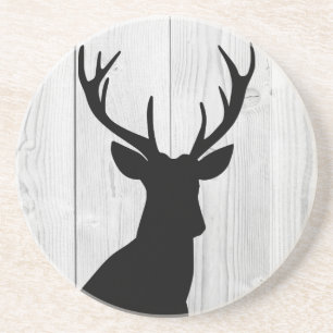 Black Stag White Coaster