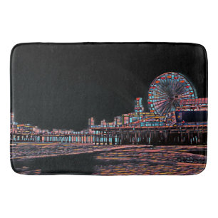 Black Stained Glass Santa Monica Pier Bath Mat