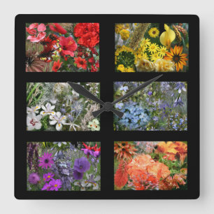Black Stained Glass Window Flower Garden Square Wall Clock