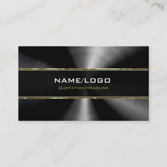 Black Stainless Steel & Gold Accents Template Business Card (Front)