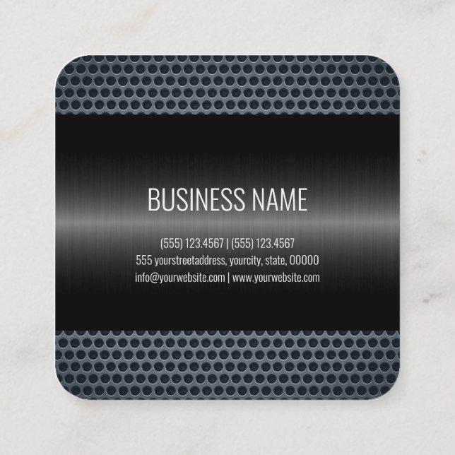 Black Stainless Steel Metal Look Square Business Card (Back)