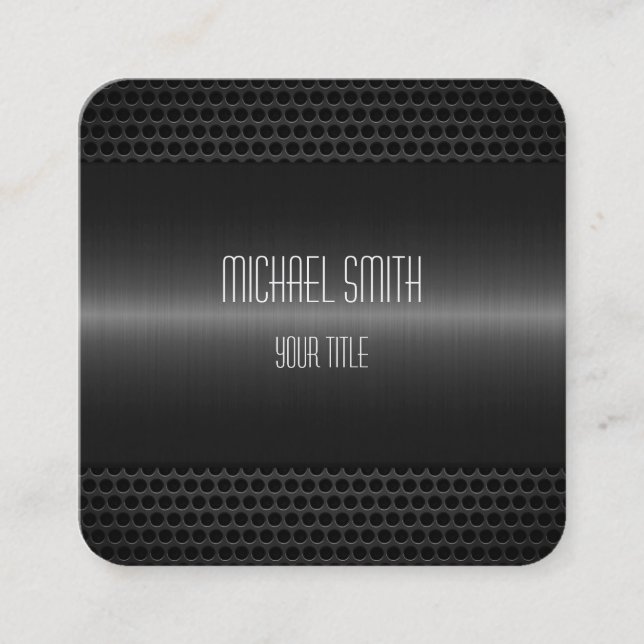 Black Stainless Steel Metal Look Square Business Card (Front)