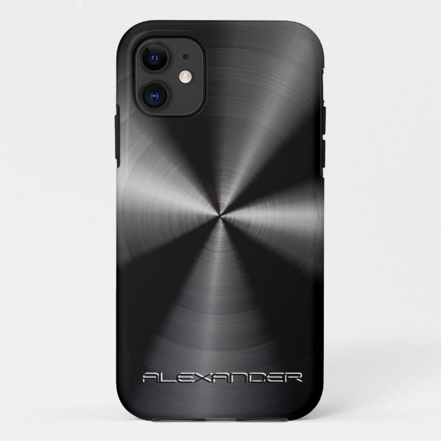 Black Stainless Steel Metal Pattern-Custom Text Case-Mate iPhone Case (Back)