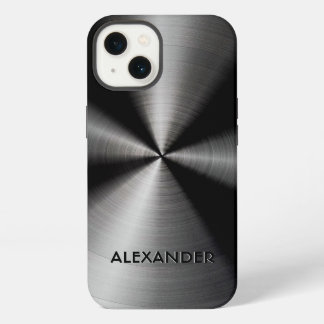 Black Stainless Steel Metal Pattern-Custom Text iPhone 13 Case