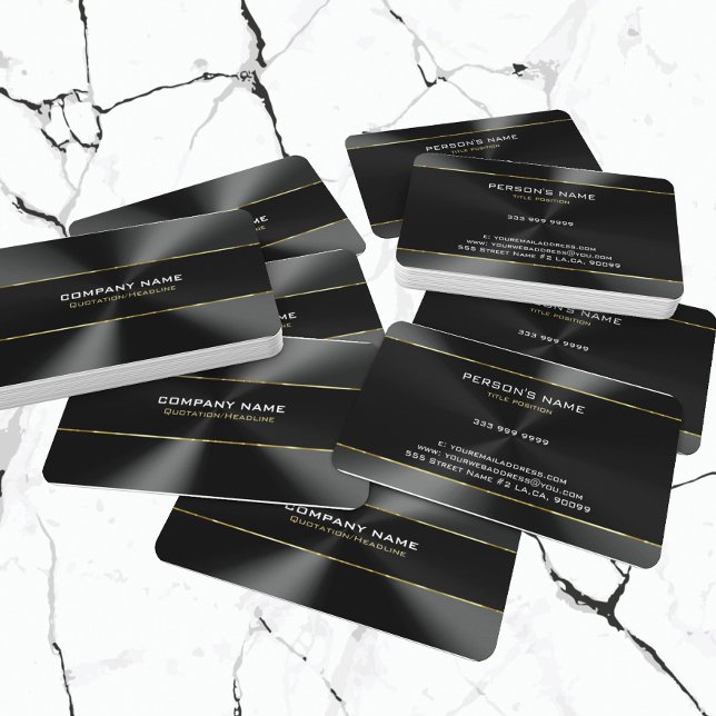 Black Stainless Steel Texture Gold Stripes Accent Business Card (Creator Uploaded)