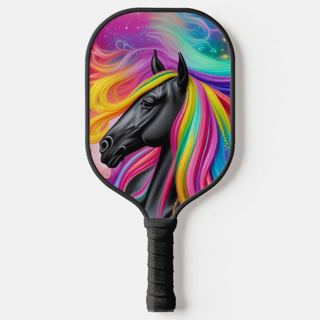 Black Stallion Colourful Mane  Pickleball Paddle (Front)