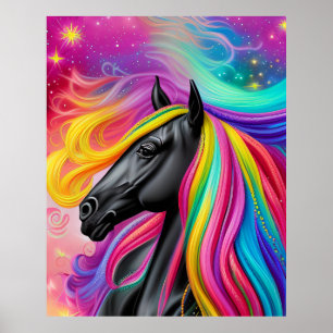Black Stallion Colourful Mane Poster