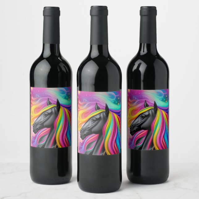 Black Stallion Colourful Mane  Wine Label (Bottles)