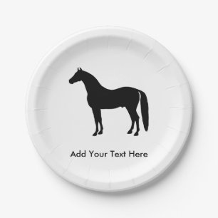 Black Stallion Elegant Horse Silhouette Drawing Paper Plate