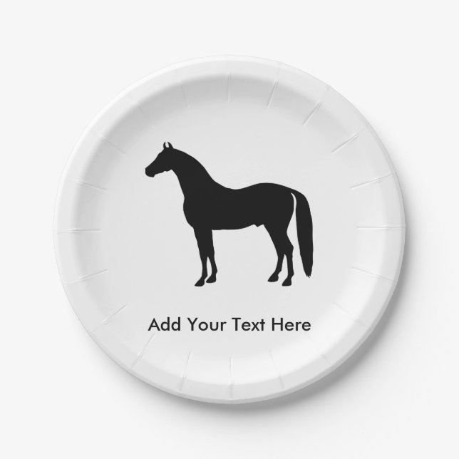 Black Stallion Elegant Horse Silhouette Drawing Paper Plate (Front)