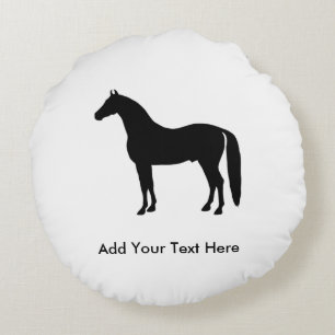 Black Stallion Elegant Horse Silhouette Drawing Round Cushion
