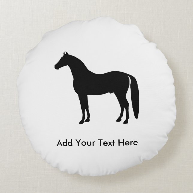 Black Stallion Elegant Horse Silhouette Drawing Round Cushion (Back)