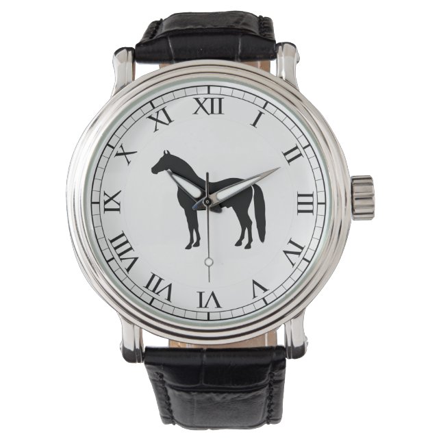 Black Stallion Elegant Horse Silhouette Drawing Watch (Front)