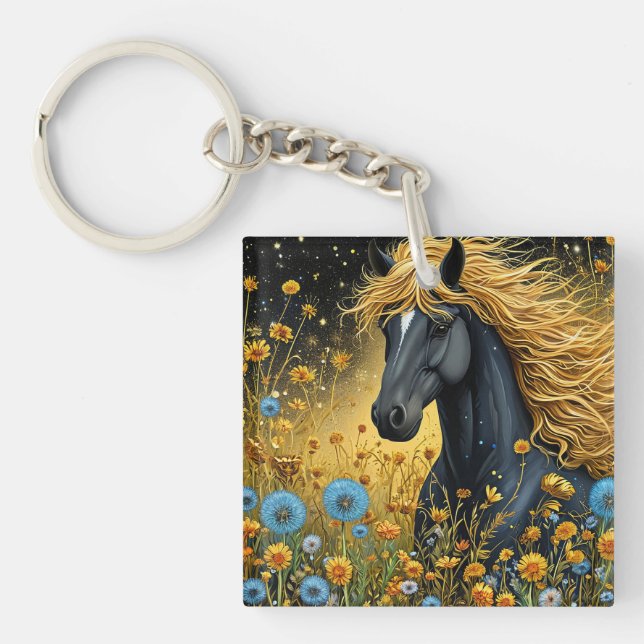 🌸 Black Stallion Gift For Horse Lovers 🌸 Key Ring (Front)