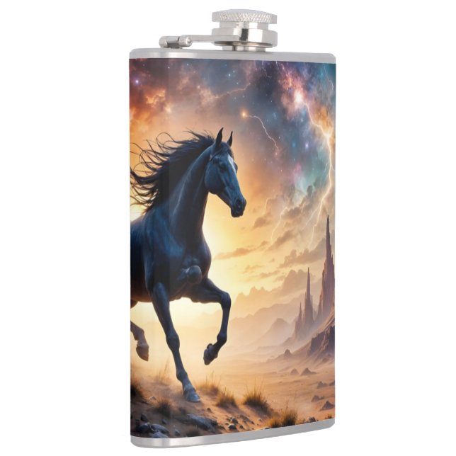 Black Stallion in Desert  Hip Flask (Right)