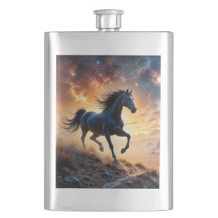 Black Stallion in Desert Hip Flask