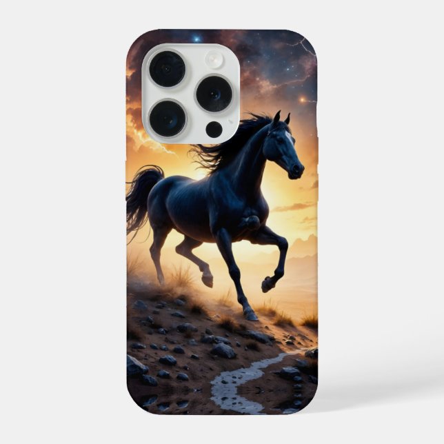 Black Stallion in Desert  iPhone Case (Back)