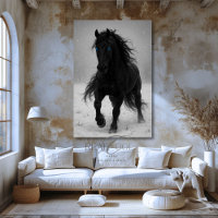 Black Stallion in Snow Western Horse Art