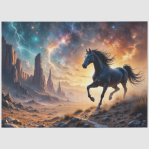 Black Stallion in the Desert - stars lightning Tissue Paper