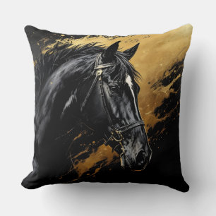 Black Stallion on black and gold with White Cushion