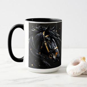 Black Stallion on black hints of gold and white Mug
