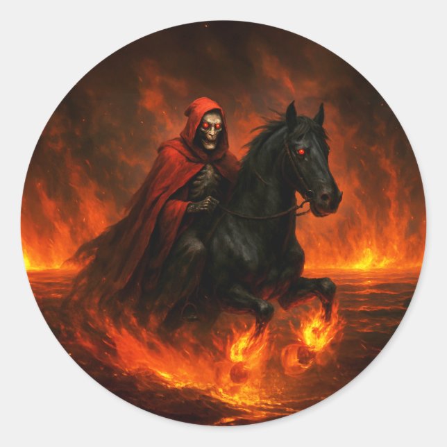 Black Stallion Running Through Orange Mist Classic Round Sticker (Front)