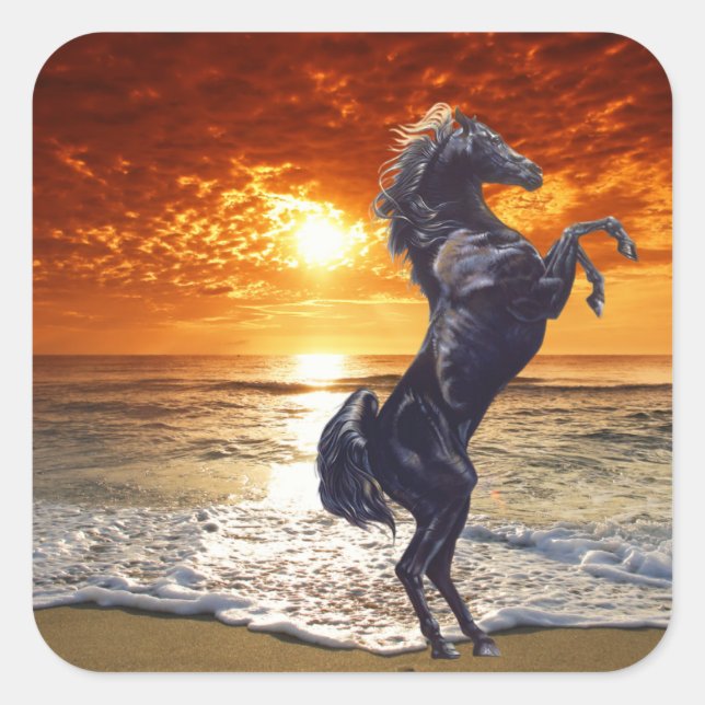 Black Stallion Square Sticker (Front)