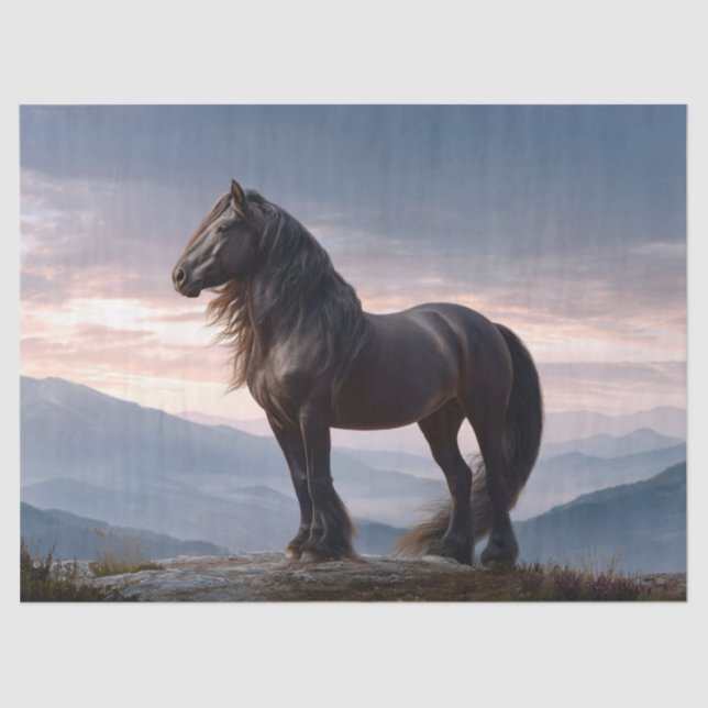 Black Stallion Wild Horse Mountain Top Decoupage Tissue Paper (Front)