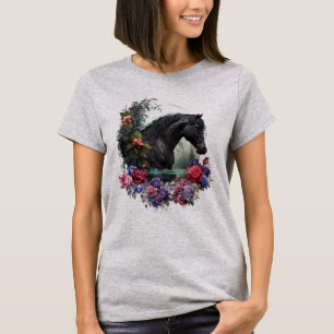 Black Stallion With Gothic Flowers Classic T-shirt