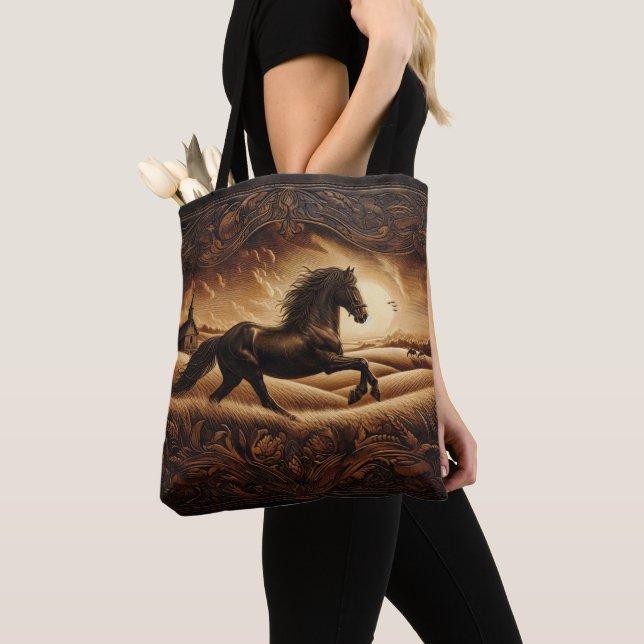 Black Stallion's Sunset Run Tote Bag (Close Up)