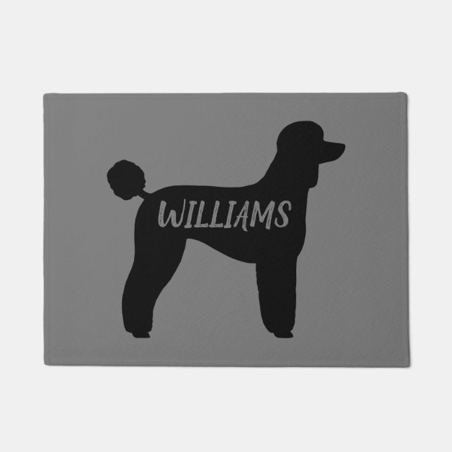 Black Standard Poodle Dog Silhouette Personalised Doormat (Front)