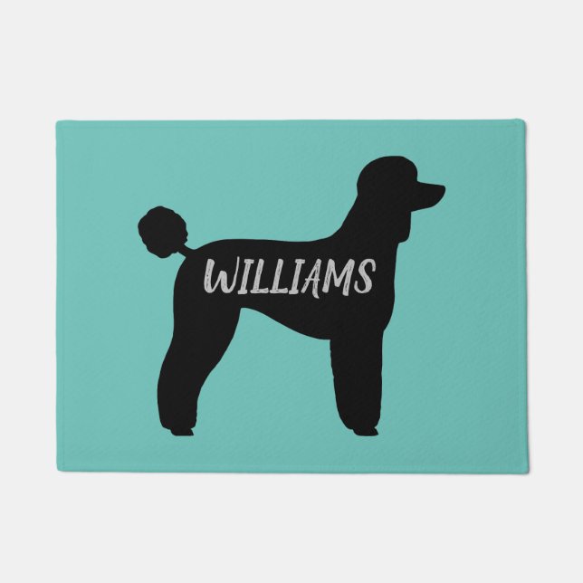 Black Standard Poodle Dog Silhouette Personalised Doormat (Front)