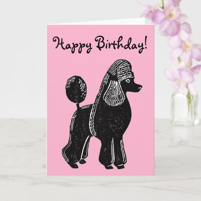 Black Standard Poodle Pink Happy Birthday Card (Orchid)