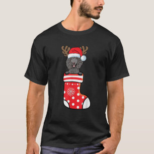 Black Standard Poodle Santa Dog On Christmas Sock  T-Shirt