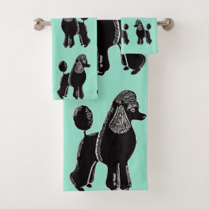 Black Standard Poodles Mint Towel Set