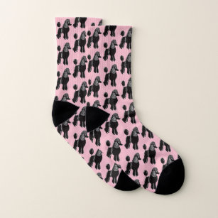 Black Standard Poodles Pink All-Over-Print Socks