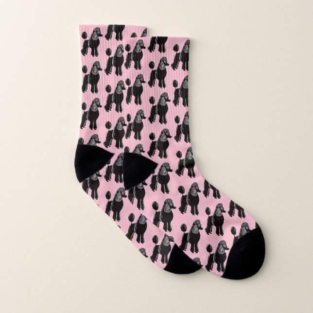 Black Standard Poodles Pink All-Over-Print Socks (Pair)