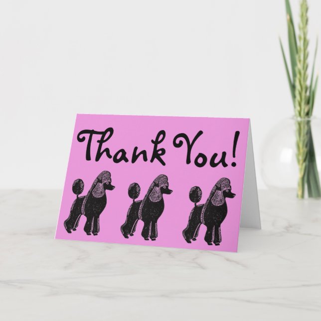 Black Standard Poodles Pink Thank You Card (Front)