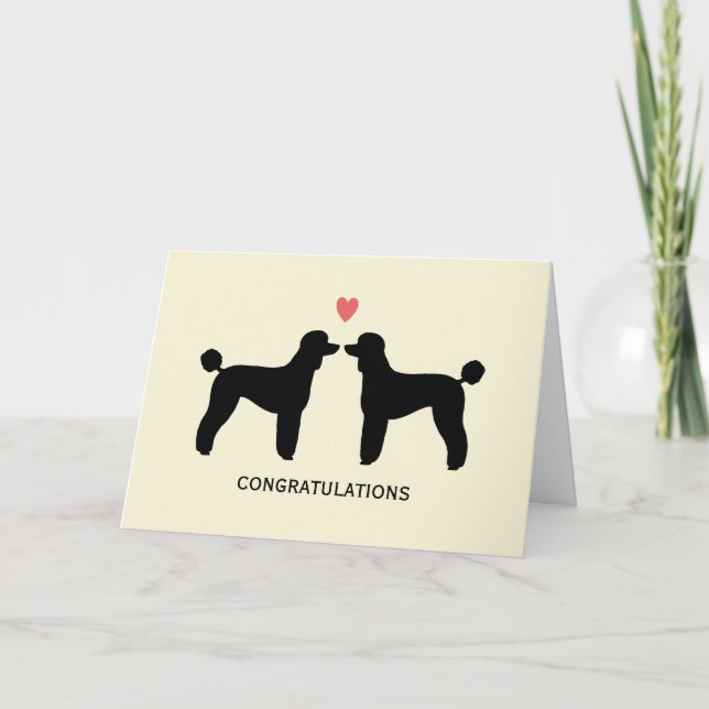 Black Standard Poodles Wedding Congrats Card (Front)