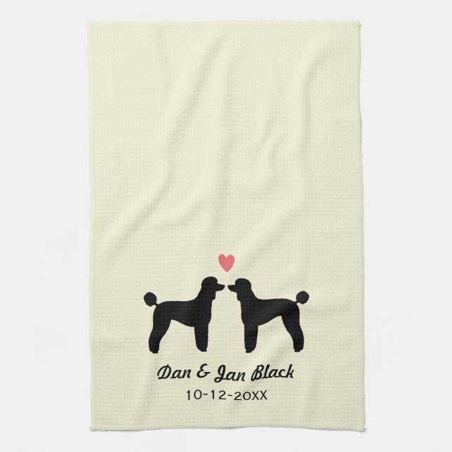 Black Standard Poodles with Heart and Text Tea Towel (Vertical)