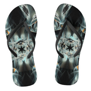 Black Star Abstract Black and White Pattern Flip Flops
