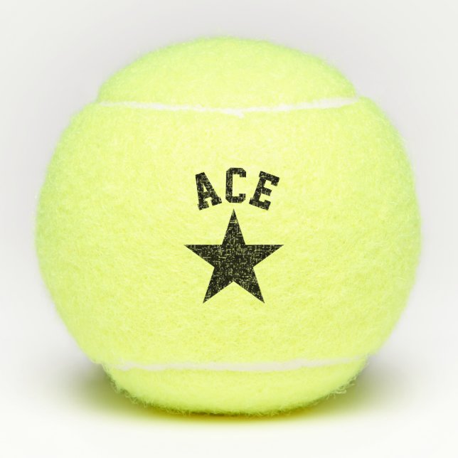 Black star ace custom name initials tennis balls (Front)