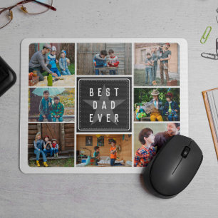 Black Star Best Dad Ever Photo Collage Mouse Mat