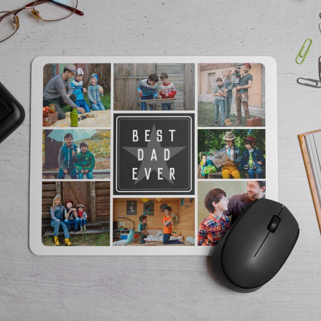 Black Star Best Dad Ever Photo Collage Mouse Mat (Creator Uploaded)