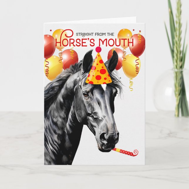 Black Star Diamond Horse Funny Birthday Card (Front)